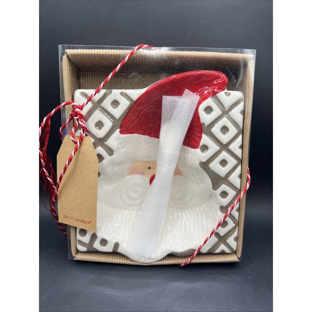 New Mud Pie Christmas Santa Dip Bowl Set Ceramic Face Spoon Gift Box 2015